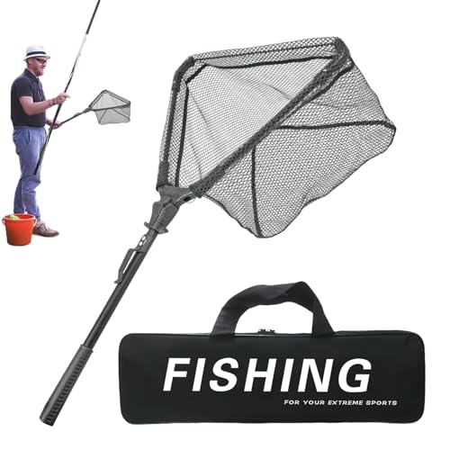 Épuisette de pêche pliante en aluminium avec manche rétractable