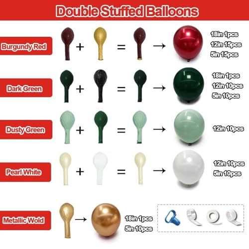 Image of Soccer Balloon Arch Kit, Double Stuffed Dark Green Red Pearl White Gold Balloons Emerald Green Burgundy Balloon Garland for World Cup Soccers Football Sports Theme Birthday Graduation Party Decoration