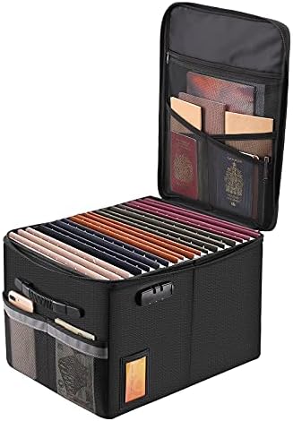 TOMKID Fireproof File Cabinet with Lock, Fireproof Document Organizer Collapsible File Box Filing Cabinet with Handle for Letter Legal Folder Certifications