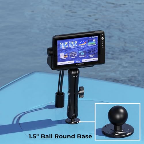 VAZESWIN 2 PCS 1.5\" Ball Mount with Aluminum Alloy Round Plate, Universal Electronic Device Mounting Base with AMPS Holes for Garmin, Lowrance, Humminbird, for RAM Mounts C Size Double Socket Arms