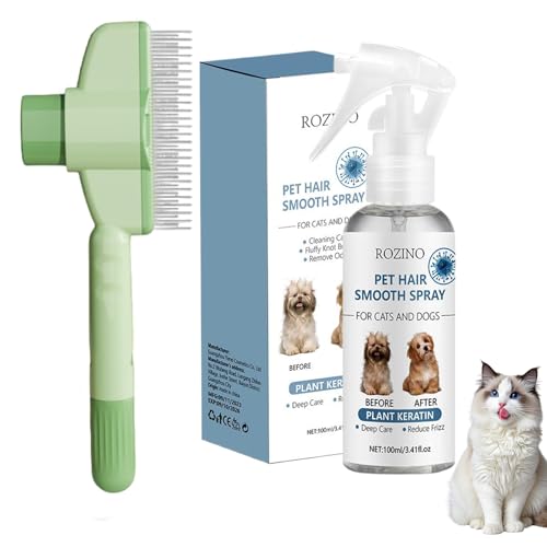 Fellblitz Bürste Katze + Entfilzungsspray Hund & Katze, Fellpflege Spray, Katzenbürste, Fellpflege und & Katze, Entfernt Mühelos Verfilzungen,...