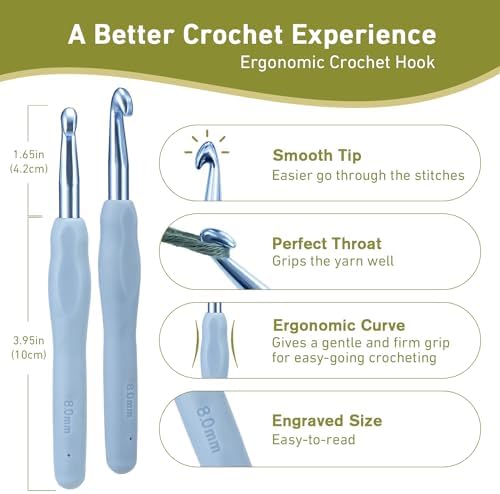 8mm Crochet Hook, Super Smooth 8 mm Ergonomic Crochet Hooks for Beginners, Comfort Crochet Needle for Arthritics, 1 Pack