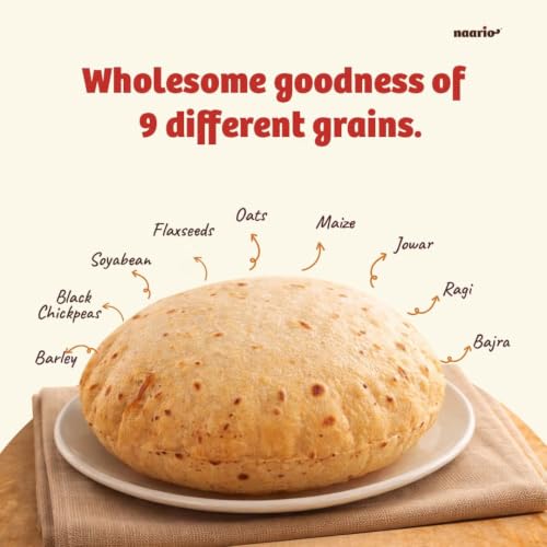 Image of Naario 9-in-1 Multigrain Atta | Protein Atta | 8g Protein Per Roti | No Wheat | Low GI | Diabetic Friendly | 9 Roasted Grains - Black Chana, Jowar, Ragi, Bajra, Oats, Flaxseeds | Gluten Free | 5kg (1kg x 5)