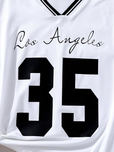 Girl's Striped Number Print Jersey Shirts V Neck Short Sleeve Casual Y2K Graphic Tees Summer Tops4