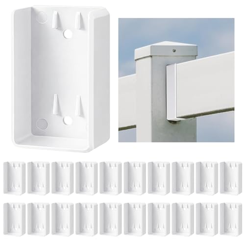 Nuanchu 20 Pcs Vinyl Fence Brackets White 2 x 3.5 Vinyl Fence Rail Mount Brackets Bulk U Mount Bracket Kit for Railings Fences Walls