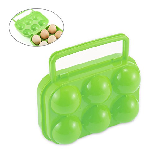 Leegoal Portable Egg Carrier Holder, 6 Eggs Plastic Egg Storage Camping, Outdoor Egg Tray Container Protection Box with Handle (Green)