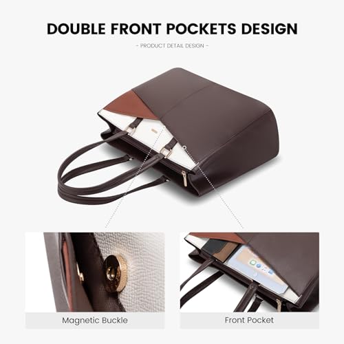 Image of LOVEVOOK Laptop Tote Bag for Women, Office Work Bag Briefcase fit for 15.6 inch Laptop, Large Capacity Teacher Computer Bag Handbag Coffee /Brown /Beige