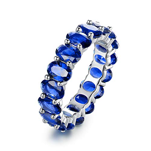 Created-Sapphire Eternity Ring For Women | Barzel 18K White Gold Plated Oval Cut Created Sapphire Eternity Wedding Band (Sapphire, 6)