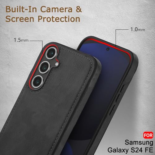 Image of TheGiftKart Genuine Leather Finish Back Cover Case for Samsung Galaxy S24 FE 5G | Shockproof Design | Raised Edges for Camera & Screen Protection | Stunning Minimalist Design Back Cover Case (Black)