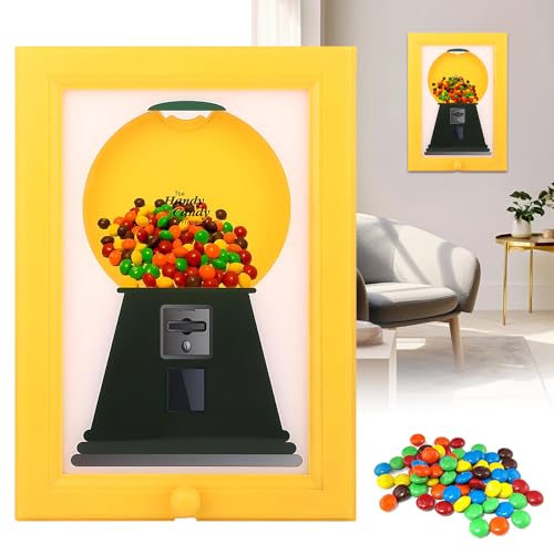 HOVCEH Candy Dispenser Picture Frame, Picture Frame Sweet Dispenser, Handy Candy Frame, Wall Mounted Gumball Machine for Kitchen,Office,Hallway (Yellow)