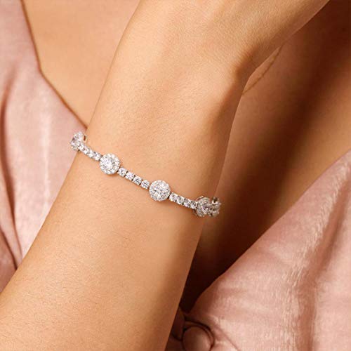 Fancime White Gold Plated 925 Sterling Silver Round Cubic Zirconia Cz Wedding Bridal Prom Tennis Bracelet For Women Girls, 19Cm #TOP3