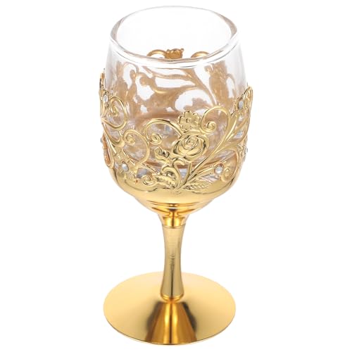 BIUDECO Copa de Vino Dorada Vintage de Metal y Cristal Cáliz para Licor Reutilizable de 1 Pieza Diseño Clásico para Fiestas y Bebidas Frías o Calientes Borde Suave y Resistente al