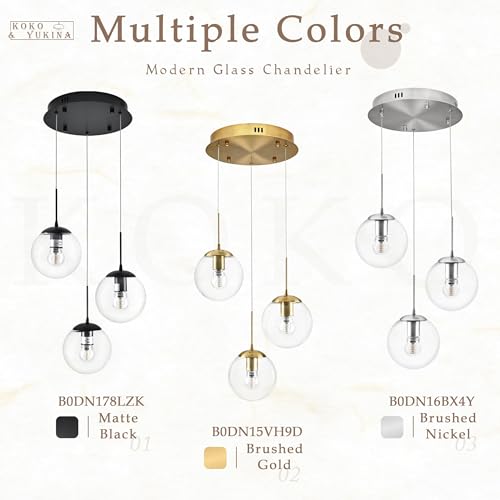 KoKo&Yukina 3-Light Brushed Nickel Globe Glass Pendant Light Modern Clear Globe Glass Chandelier Adjustable Length Pendant Lights Fixtures High Ceiling Light for Kitchen Island (Bulb & Remote Incl.) by KoKo&Yukina - Image 7