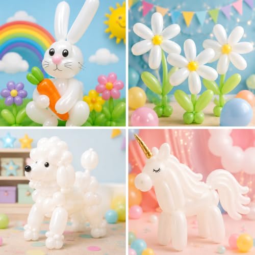 Ballon a Sculpter Blanc 100Pcs, 260q Ballon Gonflable Deco Anniversaire, Ballons en Baudruche, Magiques DIY Tordus Animaux Formes Kit Anniversaire pour Decoration Mariage Fête, Birthday Bapteme Garcon – vue 8