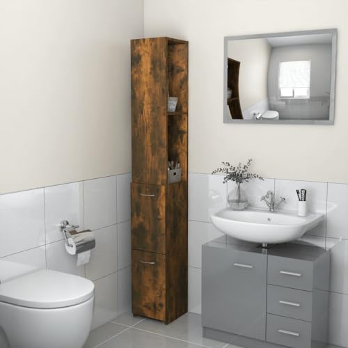 GCHDHAPB Home-Furniture Sets, muebles de baño, armario de baño de roble ahumado, 25 x 26,5 x 170 cm, madera de ingeniería