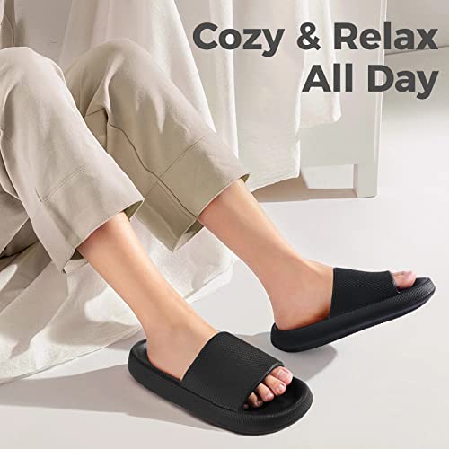 Leevar Black Cloud Slippers For Women And Men Massage Shower Bathroom Non-Slip Open Toe Cloud Slide Soft Comfy Thick Sole Cloud Cushion Slide Sandals #TOP3
