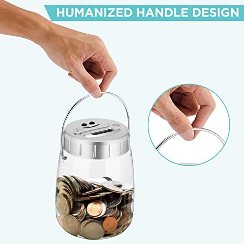 Viitech Electronic Money Box, 2022 Upgrade 2.2L Large Capacity Automatic Counting Money Tin with Handle, Count LCD Display Digital Coin Jar Piggy Bank for UK Coins, Include Screwdriver and Sticker