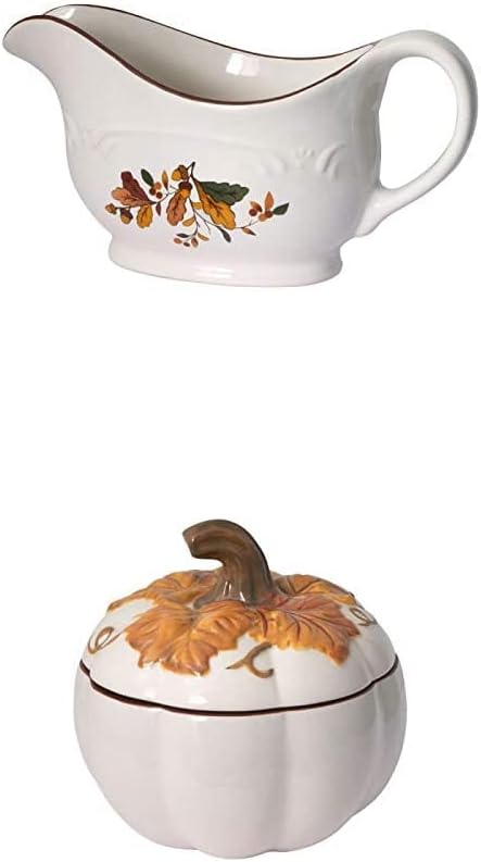 Pfaltzgraff Autumn Berry Gravy Boat, Cream, 9 Inches & Pfaltzgraff Autumn Berry Covered Pumpkin Bowl