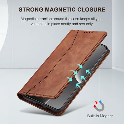 Image of Jasonyu Mobile Phone Case for Xiaomi 15 Ultra, Leather Flip, Foldable, Shockproof, Magnetic, Premium PU Leather Stand Function, Card Slots, Protective Case, Flip Case, Brown