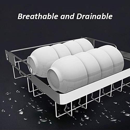 2段ステンレススチール食器乾燥ラック ドリップトレイ付き 44X25X28Cm / 17X10X11インチ グレー食器ラック 水切り