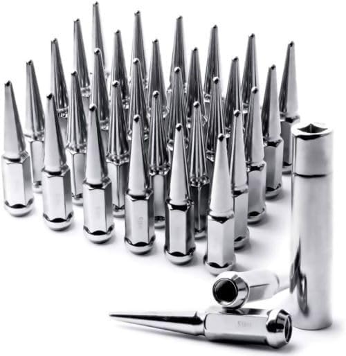 20 Chrome Spike Lug Nuts 7/16-20 Compatible with Firebird GTO Cutlass + Security Key