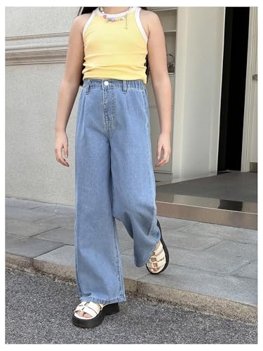 SweatyRocks Girl's Wide Leg Jeans Elastic Waist Loose Y2K Denim Pants Long Trousers2