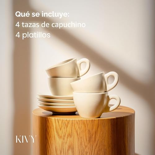 Miniatura 5 de Kivy Juego De Tazas De Capuchino 4 De 240 Ml Tazas Barista De Gres Grueso Hechas A Mano Apto Para Lavavajillas