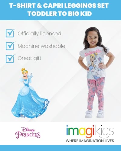 Image of Disney Princess Girls' 2-Piece T-Shirt and Leggings Set Toddler to Big Kid | 2-Piece Coordinated Set, Elastic Waistband Leggings, Breathable Cotton Fabric