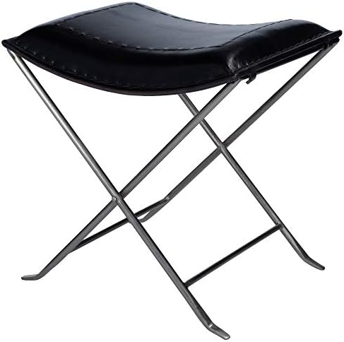 Butler Specialty Company Melton Modern Black Leather and Silver Folding Sitting Stool