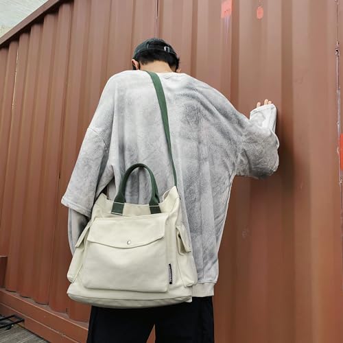 Image of Canvas Messenger Tote Bag Large Hobo Crossbody Bag with Multiple Pockets Casual Shoulder Handbag for Women and Men