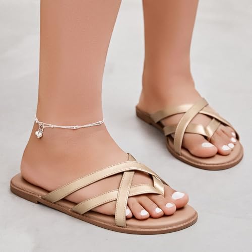 Image of Luoika Women's Wide Width Flat Sandals, Flip Flop Slides Sandal Casual Strapy Sandal Slip on Summer Beach Shoes for Women.