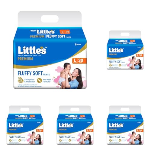 Image of Little's Premium Baby Diapers L Size (Large) Pants Style | 9-14 kg | 30 Count - Pack of 5 | FluffySoft Baby Diaper with Leakage Guard, Wetness Indicator & 12 Hours Absorption