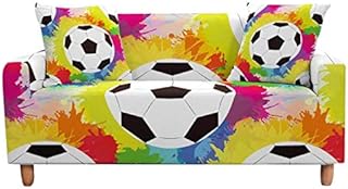 Sofa Covers 3 Seater Abstract Football Yellow Graffiti Stretch Slipcovers Cover,Elastic 1/2/3/4 Seater Armchair Couch Cover,Slip Fabric Sofa Protector Cover For Children'S Room,3 Seater (190,230Cm)