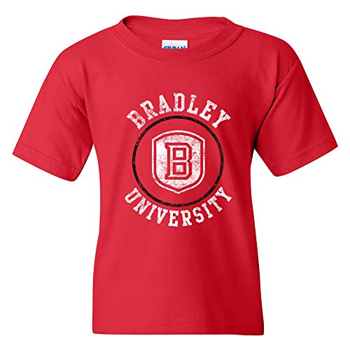 YS04 - Bradley University Braves Distressed Circle Logo Youth T-Shirt - Medium - Red