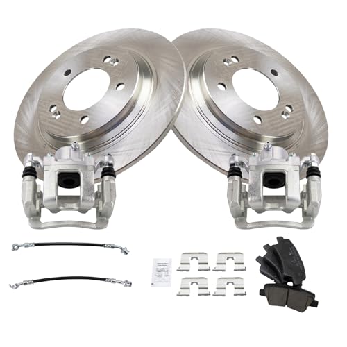 Image of TRQ Rear Brake Pad and Rotor Set Ceramic Rotors Calipers Hoses Compatible with 2014 Kia Optima