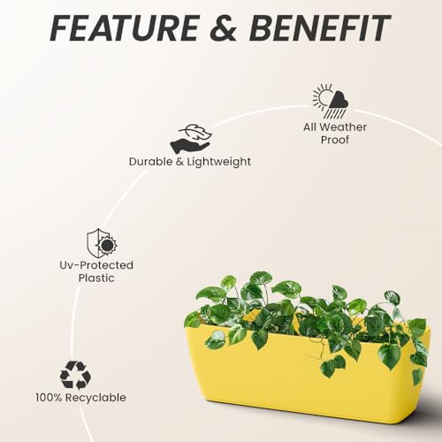 Image of YUCCABE ITALIA SHERA CABI Tray 16 INCH Plastic Flower Tray Pot Unbreakable Rectangular Planter Suitable for Home Garden Seedling Indoor and Outdoor (Multicolor, Pack of 6)