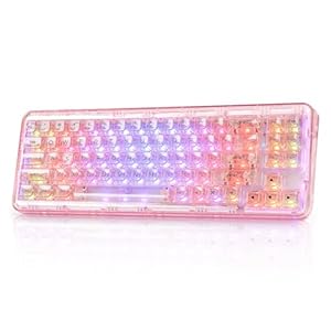 YUNZII X71 Transparent Mechanical Keyboard with Clear Keycaps, BT5.0/2.4G/USB-C Gaming Keyboard 68% Layout 71 Keys,Gasket Mount Wireless RGB Gaming Keyboard for Win/Mac(Crystal Ice Switch,Pink)