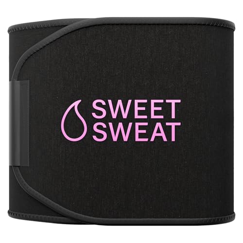Sports Research Sweet Sweat Waist Trimmer Extra-Coverage (XC) - Premium Sweat Enhancing Fitness Band with More Belly Coverage - Adjustable Fit · Latex-Free Neoprene · More Coverage - Pink Logo (Med)
