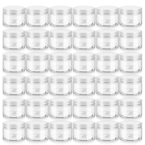 Loretoy 36 Pack 4 OZ Plastic Jars with Lids, BPA Free, Reusable, Refillable Transparent Cosmetic Containers for Bath Salts, Cosmetics, Powders, Beauty Product and Small Accessories - White