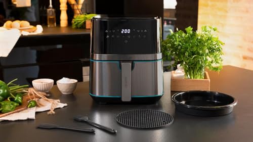 Foto von Cecotec Heißluftfritteuse 5,5 L Cecofry Full InoxBlack 5500 Pro mit Zubehör. 1700 W, Kompaktes und Digitale, Diät-Fritteuse, Edelstahlausführung, ölfrei, PerfectCook, Inklusive Zubehör
