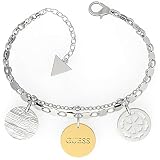 Dorado, Plateado Guess Pulsera Peony Art UBB29113-S, Cadena Plateada de 18,5 cm