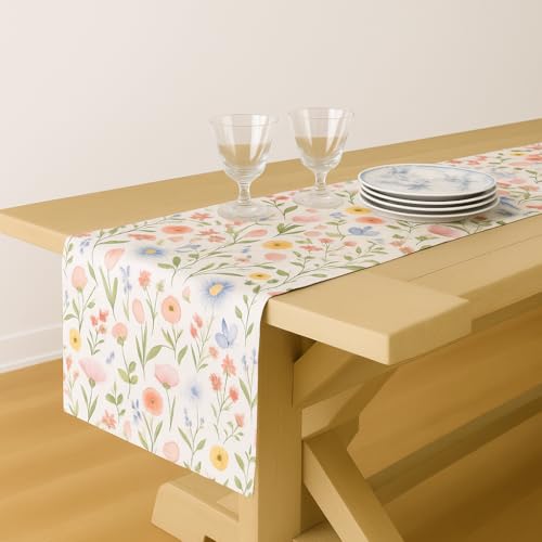 WWW.THROWPILLOW.IN Spring Floral Pattern Bedside Table Runner 13x84 Inch|Farmhouse Chic Table Runner for 6 Feet Long Bedroom Side Table, Nightstand, Bedside Cabinet,Bed Table |Diwali Decor,Living Room