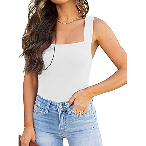 REORIA Women's Sexy Square Neck Bodysuit Cover