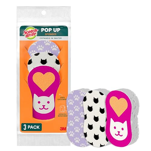 Scotch-Brite Cat Pop Up Non-Scratch Sponges, Limited Edition,Expands in Water,3 Pack