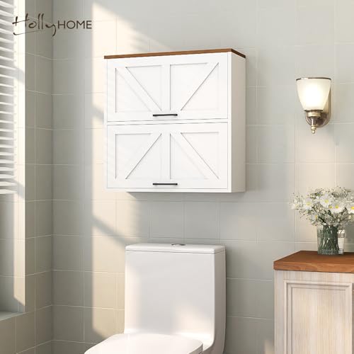 HollyHOME Farmhouse Bathroom Wall Cabinet, Wall-Mounted Storage - Image 2