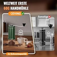Weltweit erste 60g große Kapazität manuelle Kaffeemühle, tragbare Hand Kaffeebohnen Mühle mit 40 verstellbaren Einstellungen, Keramik konische Burr Mühle für Gießen über, Camping, Reisen (Waldgrön) – Ansicht 3