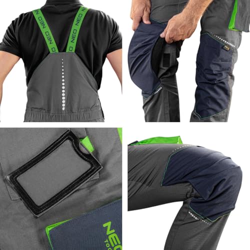 Neo Tools Salopette Da Lavoro Da Uomo, 100% Cotone, 210 G/M2, Ripstop, Taglie XS-3XL, Ginocchia Rinforzate Con Cordura, Elastico In Vita E Bretelle, E - 6