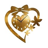 UBJQWQXM Orologio Da Parete Dallo Stile Artistico con Dettagli a Fiocco, Silenzioso, in Acrilico, Perfetto per Matrimoni, Oro