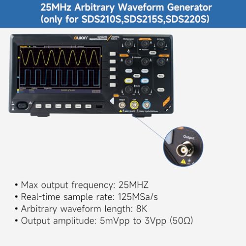 Image of OWON Oscilloscope, OWON SDS220S Digital Oscilloscope 200MHz Bandwidth 2+1 Channel 1GSa /s Sample Rate with 25MHz Waveform Generator 7 inch LCD Display