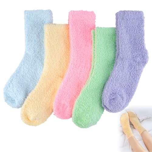 Zimocepuz Fuzzy Socken 5 stück Flauschsocken Damen Mädchen Kinder Kuschelsocken Warme Weiche Socken Flauschsocken mit Noppen für Komfort und Winter